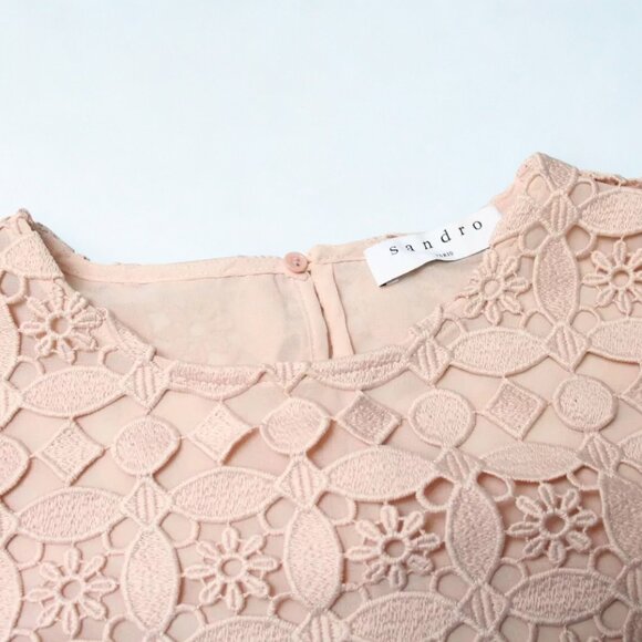 Sandro Holiday Party Designer Lace Copped Chiffon Hem Blouse Top Size M - Picture 2 of 8